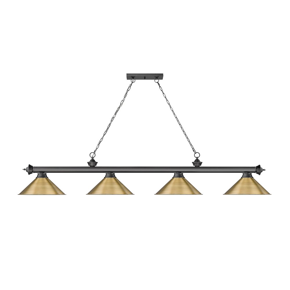 Z-Lite Cordon 4 Light Billiard, Steel Frame, Rubbed Brass Shade Color. Picture 2