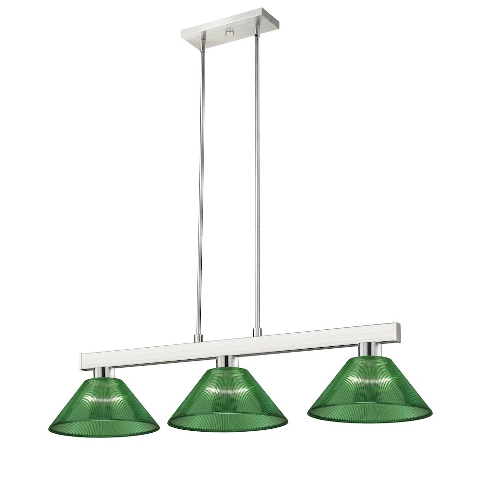 Z-Lite Cobalt 3 Light Billiard, Steel Frame, Green  Shade Color. Picture 1