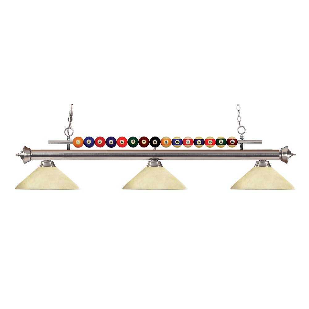 Z-Lite Shark 3 Light Billiard, Steel Frame, Golden Mottle Shade Color. Picture 1