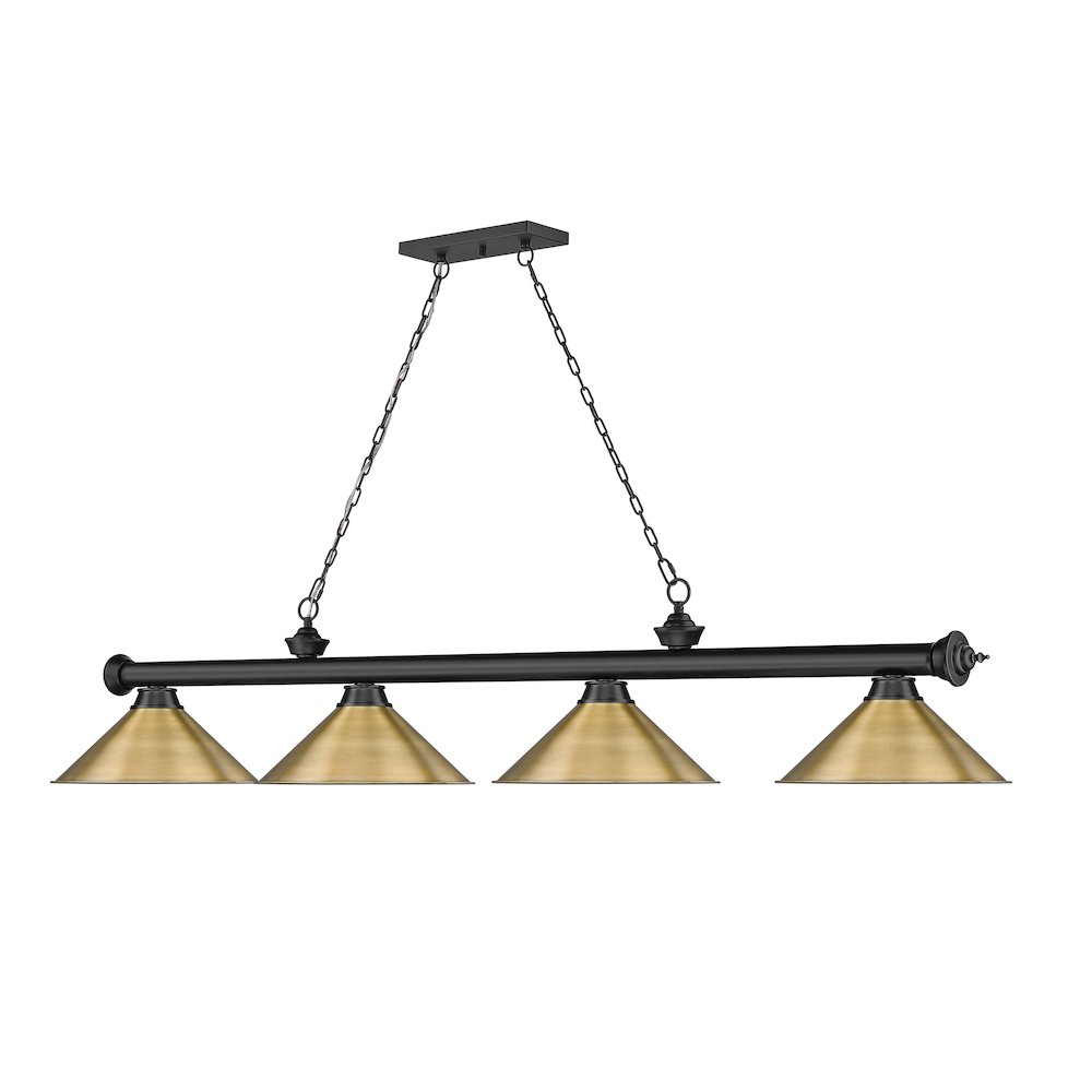 Z-Lite Cordon 4 Light Billiard, Steel Frame, Rubbed Brass Shade Color. Picture 3