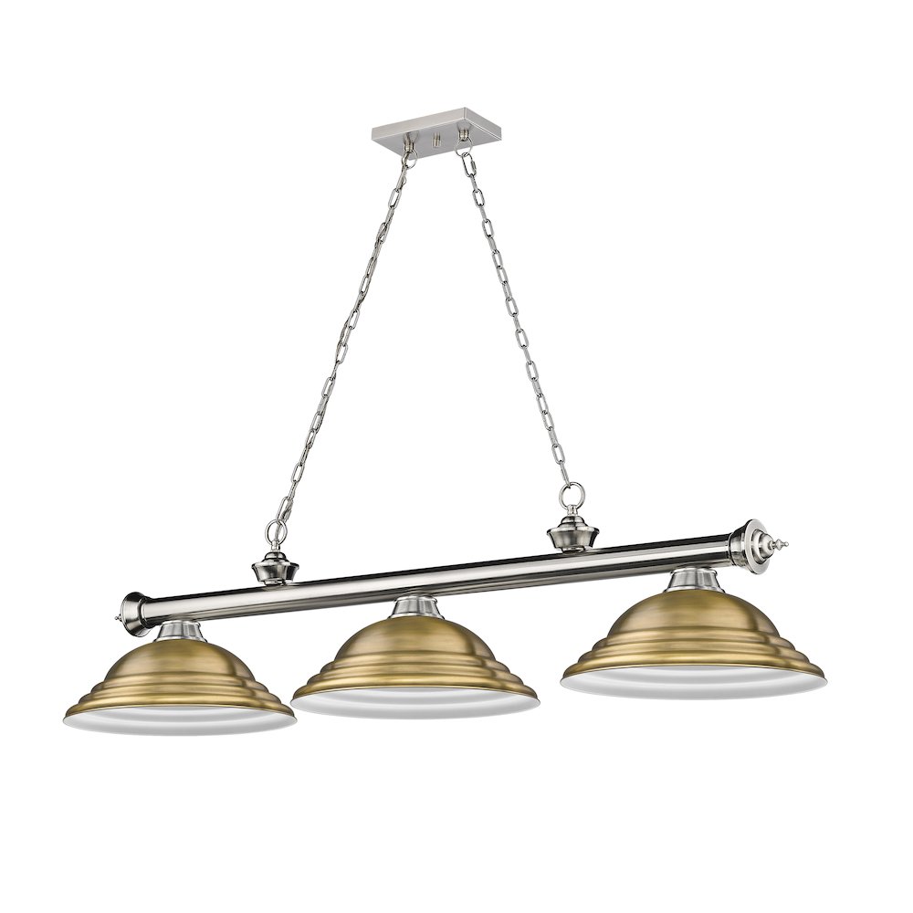 Z-Lite Cordon 3 Light Billiard, Steel Frame, Rubbed Brass Shade Color. Picture 5