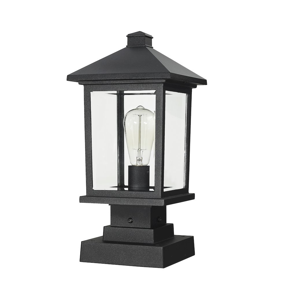 Z-Lite Portland 1 Light Outdoor Pier Mounted Fixture in Black Frame Finish. Picture 5