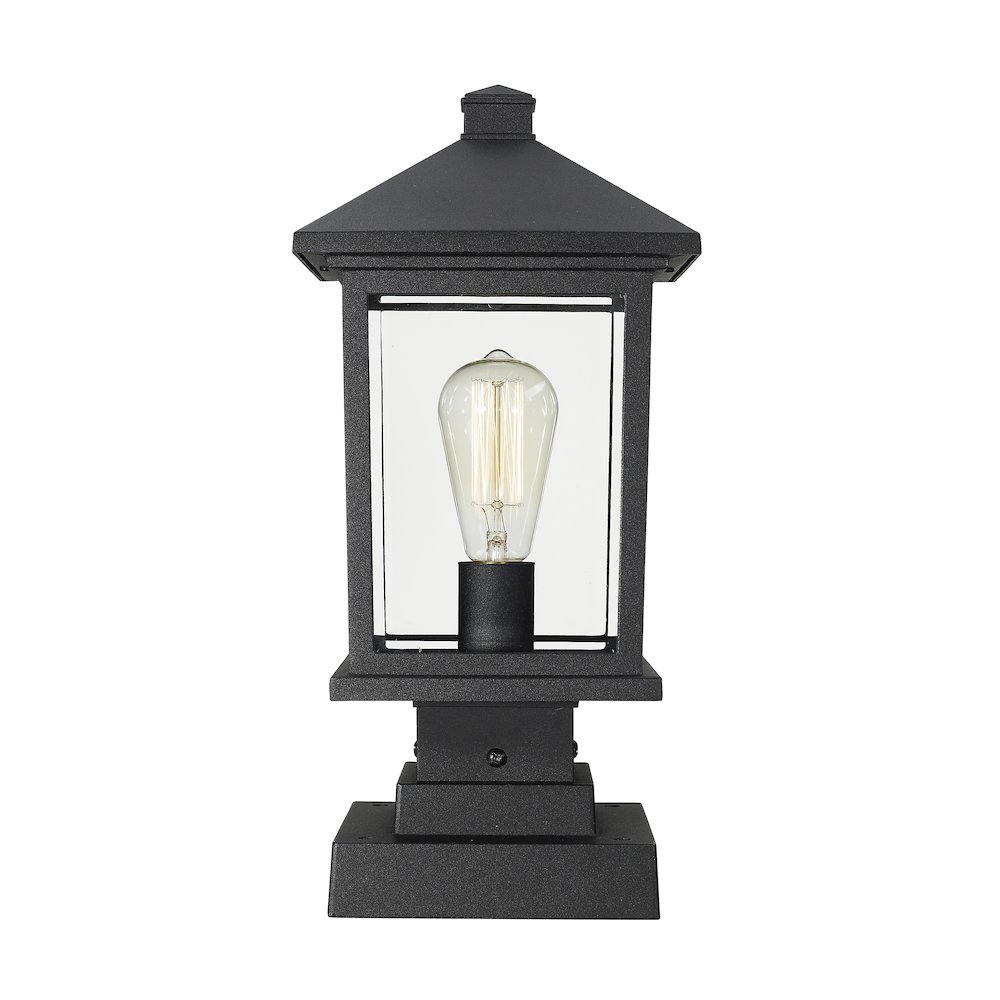 Z-Lite Portland 1 Light Outdoor Pier Mounted Fixture in Black Frame Finish. Picture 2