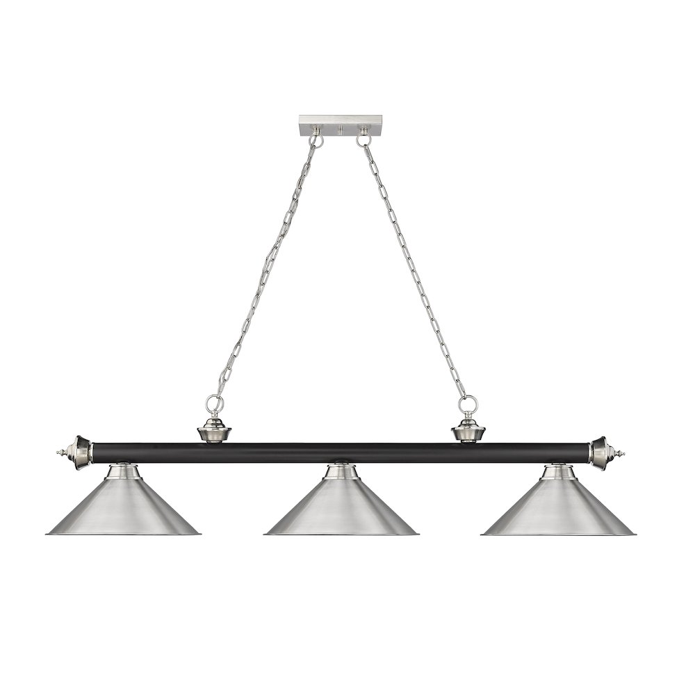 Z-Lite Cordon 3 Light Billiard, Steel Frame, Brushed Nickel Shade Color. Picture 2