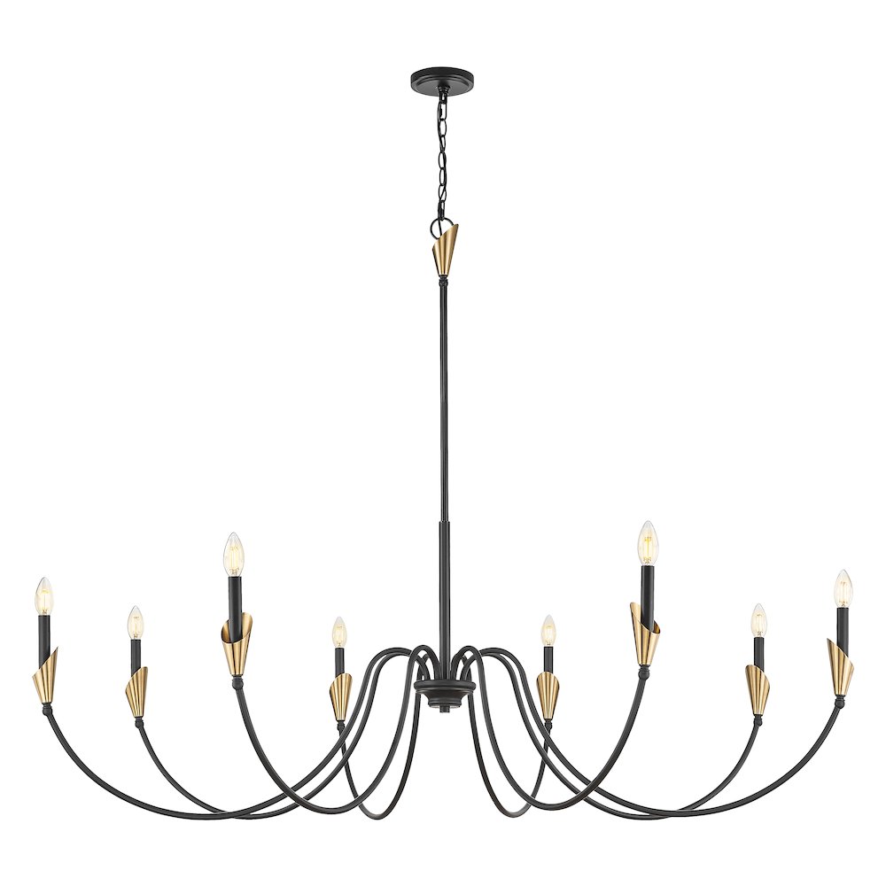 Z-Lite Claudelle 8 Light Chandelier in Matte Black + Modern Gold color. Picture 2