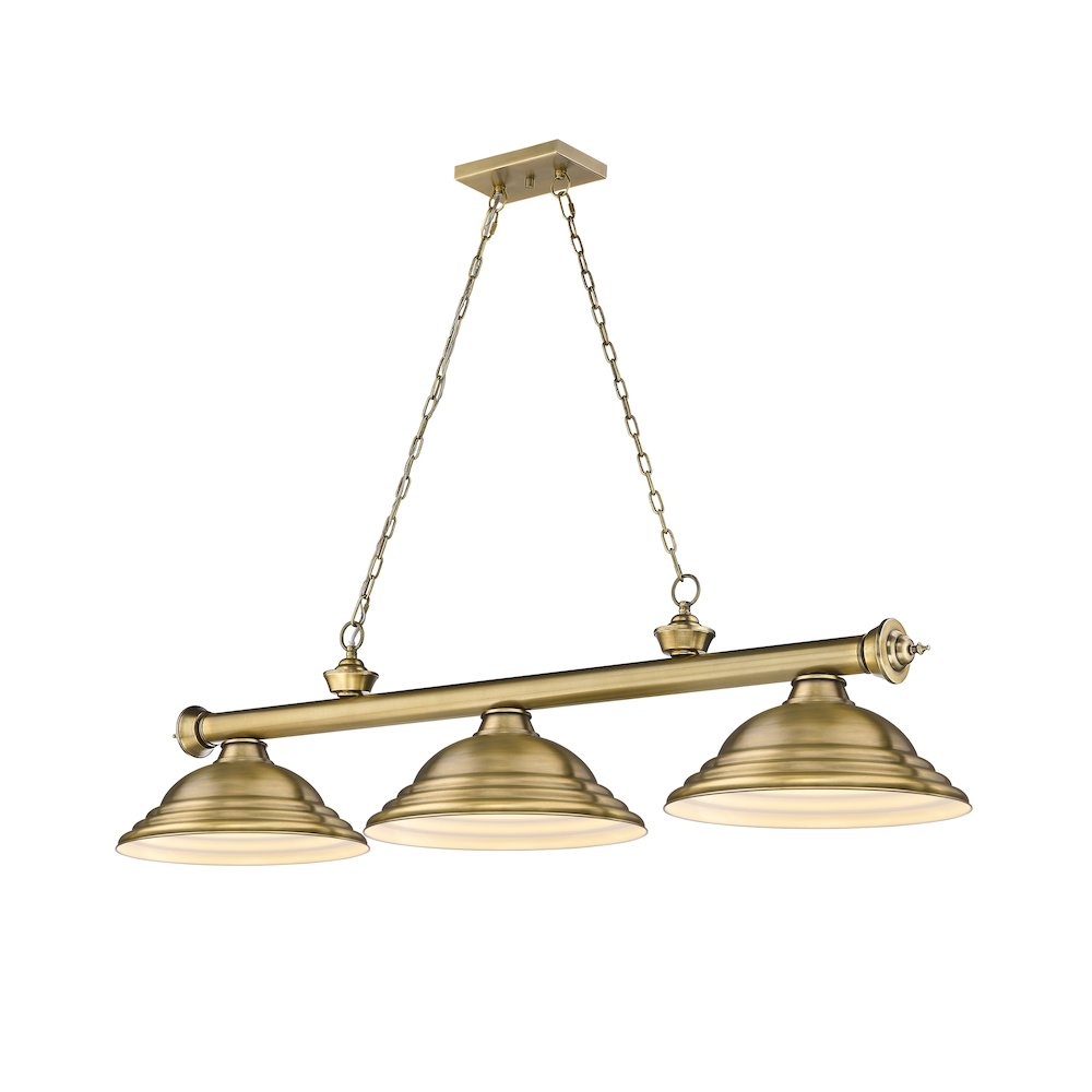 Z-Lite Cordon 3 Light Billiard, Steel Frame, Rubbed Brass Shade Color. Picture 1