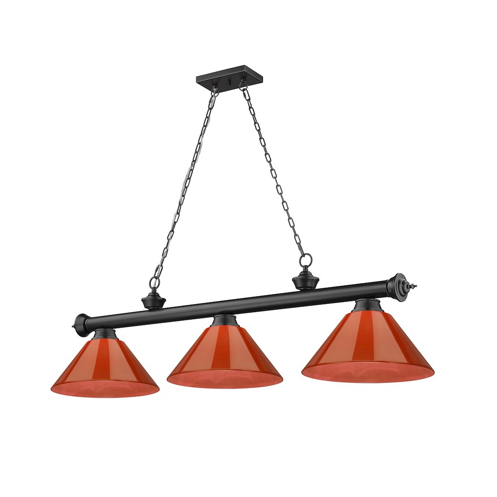 Z-Lite Cordon 3 Light Billiard, Steel Frame, Red Shade Color. Picture 1