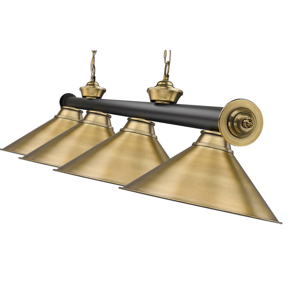 Z-Lite Cordon 4 Light Billiard, Steel Frame, Rubbed Brass Shade Color. Picture 4