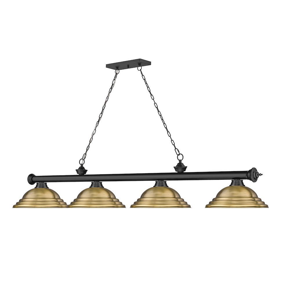 Z-Lite Cordon 4 Light Billiard, Steel Frame, Rubbed Brass Shade Color. Picture 3