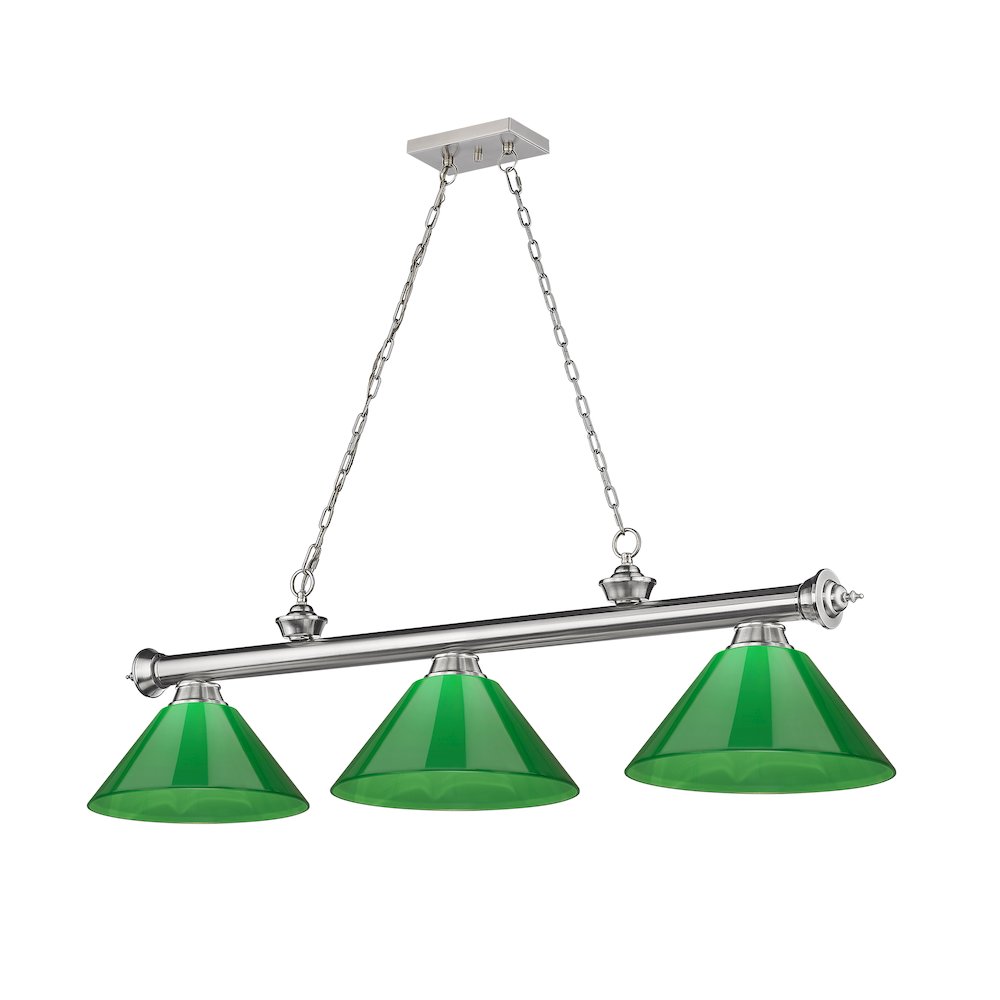Z-Lite Cordon 3 Light Billiard, Steel Frame, Green Shade Color. Picture 1