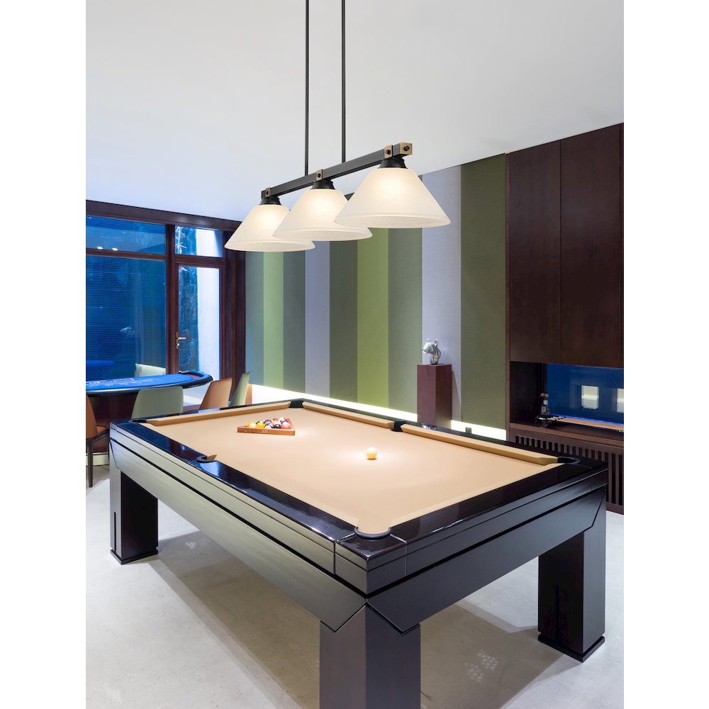 Z-Lite Bronte 3 Light Billiard, Steel Frame, White Linen Shade Color. Picture 7