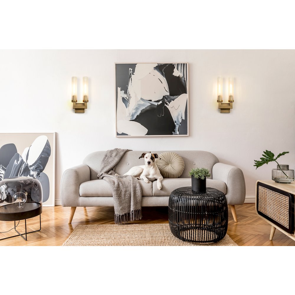 Z-Lite Beau 2 Light Wall Sconce in Rubbed Brass Frame Finish. Picture 7