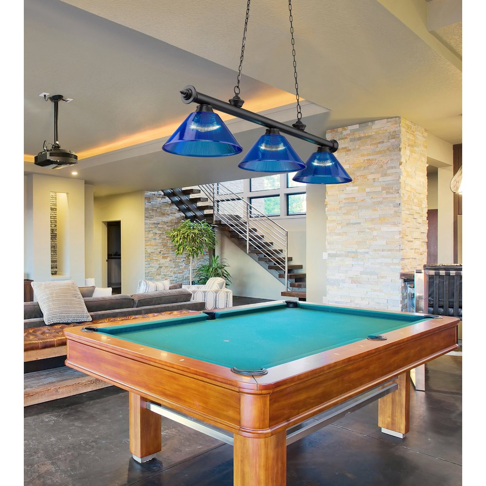 Z-Lite Cordon 3 Light Billiard, Steel Frame, Dark Blue Shade Color. Picture 7