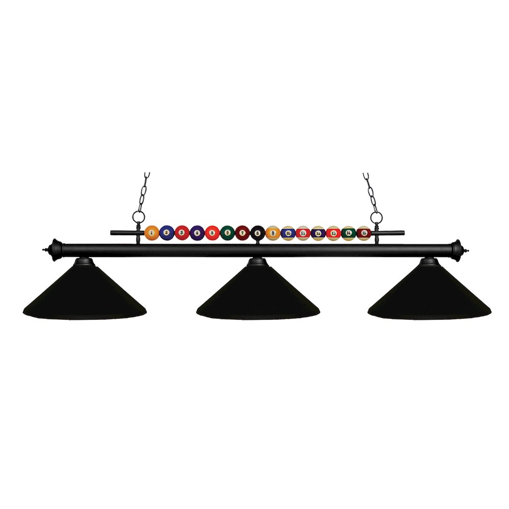Z-Lite Shark 3 Light Billiard, Steel Frame, Matte Black Shade Color. Picture 1