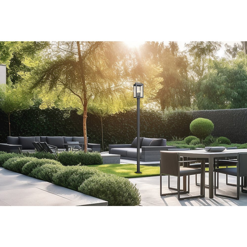 Z-Lite Hartwell 4 Light Outdoor Post Mounted Fixture in Sand Black color. Picture 7