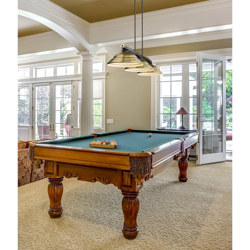 Z-Lite Bronte 3 Light Billiard, Steel Frame, Rubbed Brass Shade Color. Picture 6