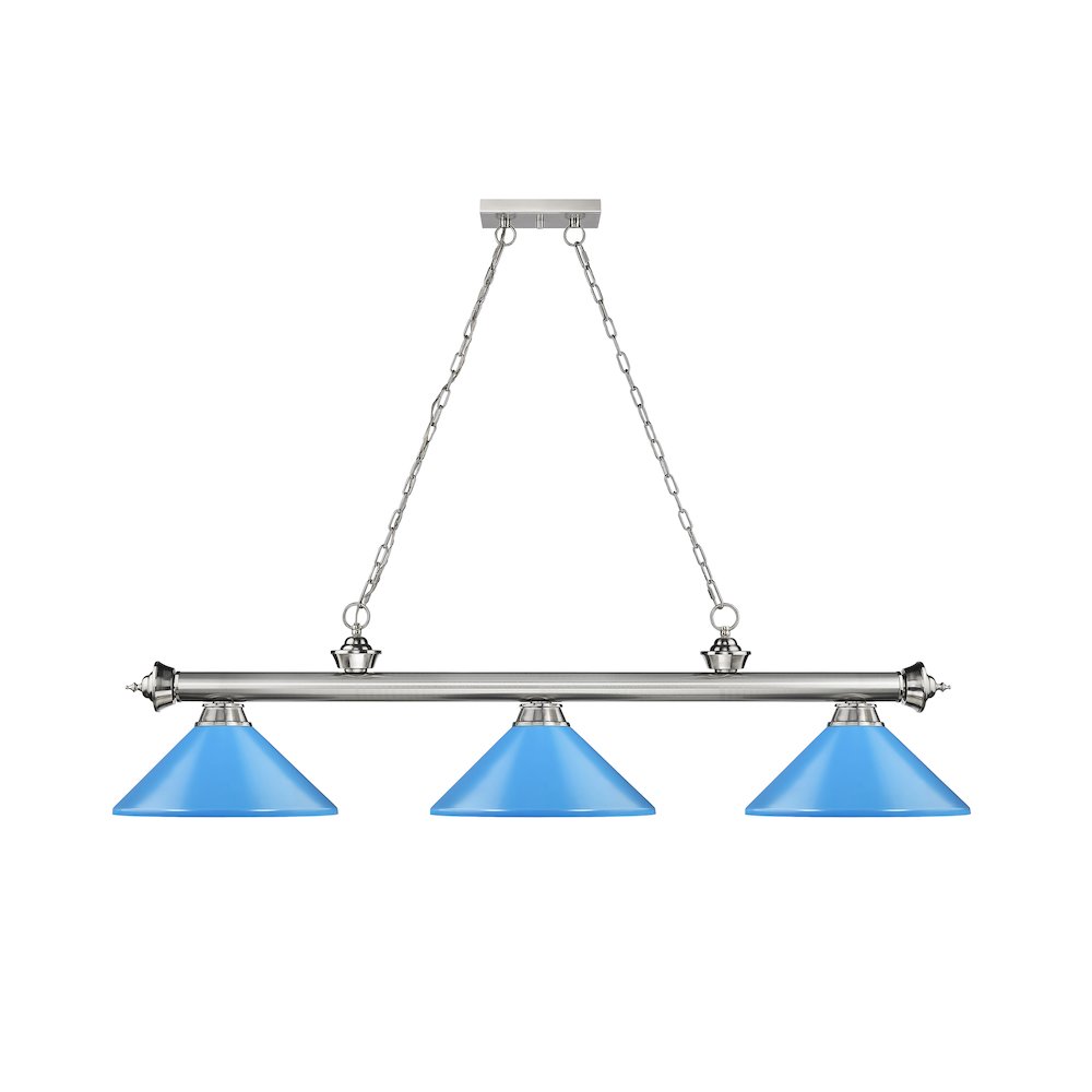 Z-Lite Cordon 3 Light Billiard, Steel Frame, Electric Blue Shade Color. Picture 2