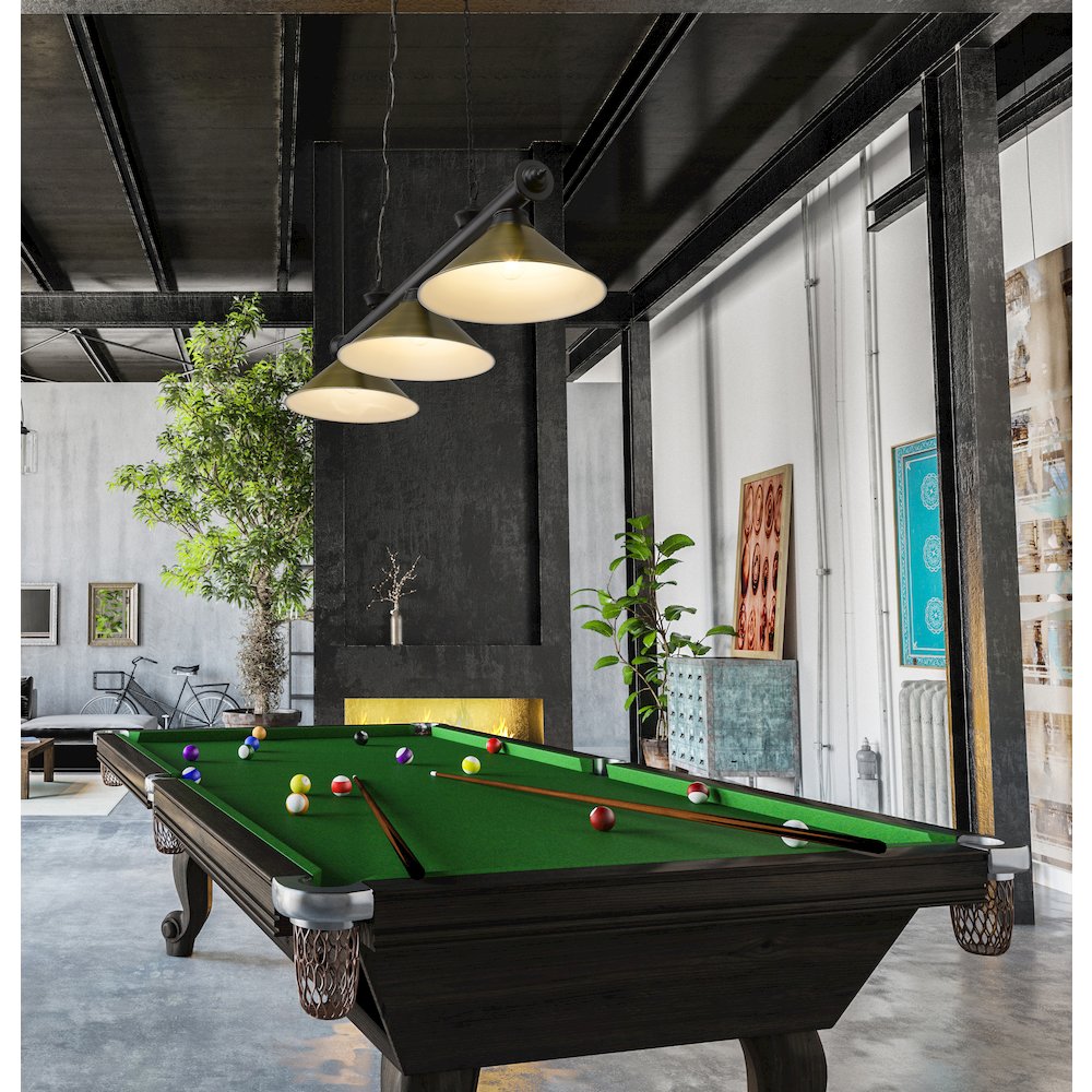 Z-Lite Cordon 3 Light Billiard, Steel Frame, Rubbed Brass Shade Color. Picture 7