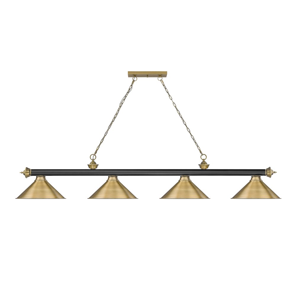 Z-Lite Cordon 4 Light Billiard, Steel Frame, Rubbed Brass Shade Color. Picture 2