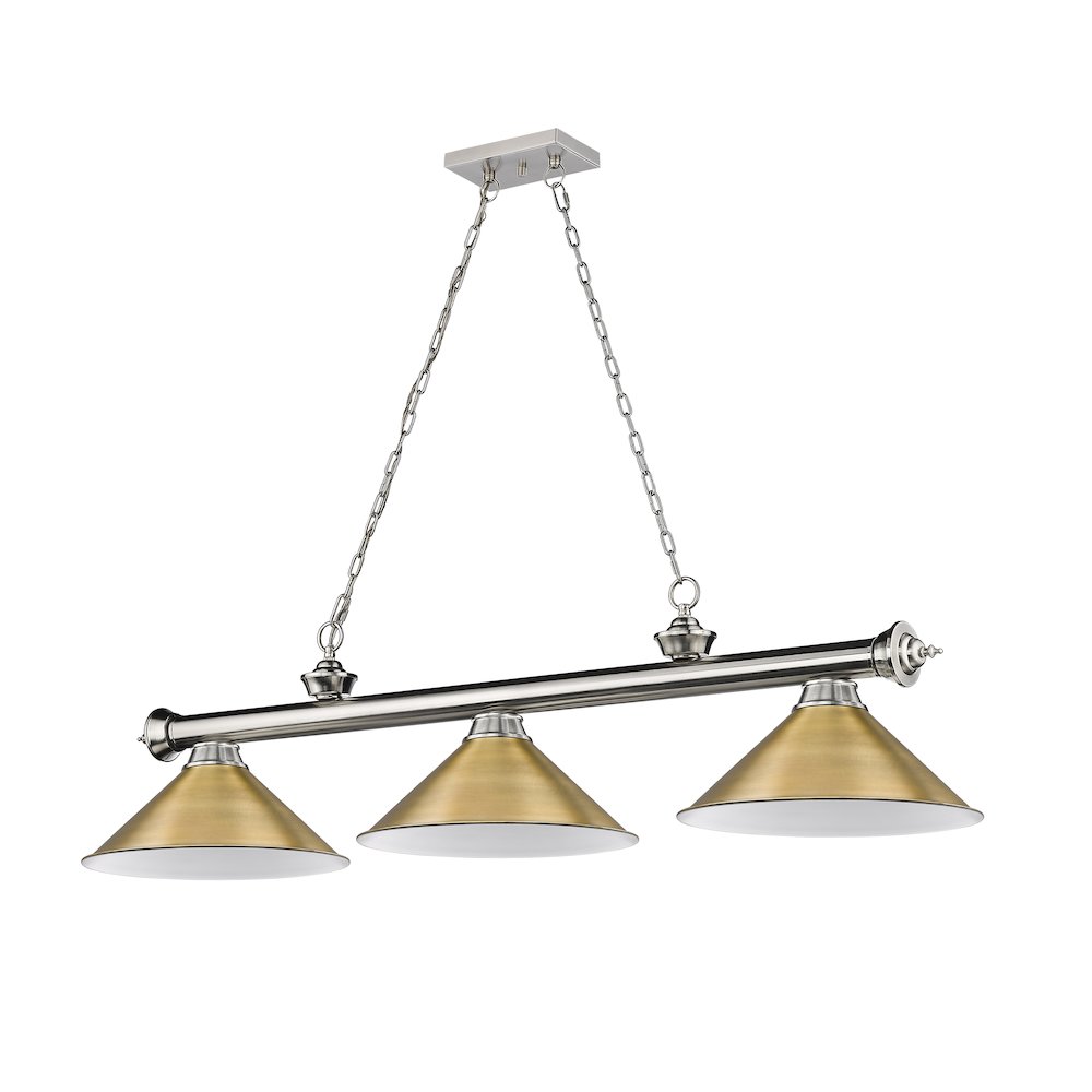 Z-Lite Cordon 3 Light Billiard, Steel Frame, Rubbed Brass Shade Color. Picture 5