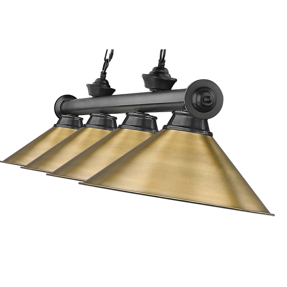 Z-Lite Cordon 4 Light Billiard, Steel Frame, Rubbed Brass Shade Color. Picture 4