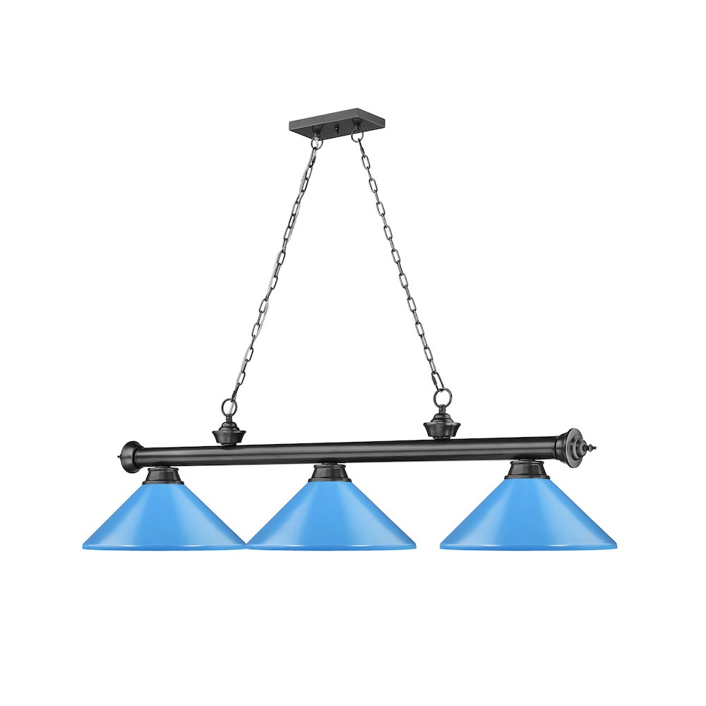 Z-Lite Cordon 3 Light Billiard, Steel Frame, Electric Blue Shade Color. Picture 3