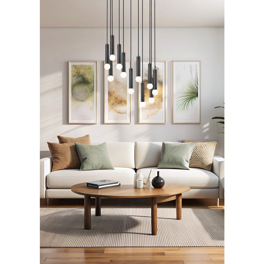 Z-Lite Stari 11 Light Chandelier in Matte Black color, Steel frame. Picture 6
