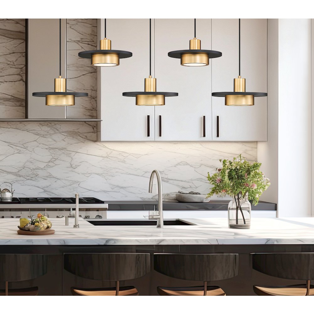 Z-Lite 5 Light Linear Chandelier, Matte Black + Modern Gold. Picture 6