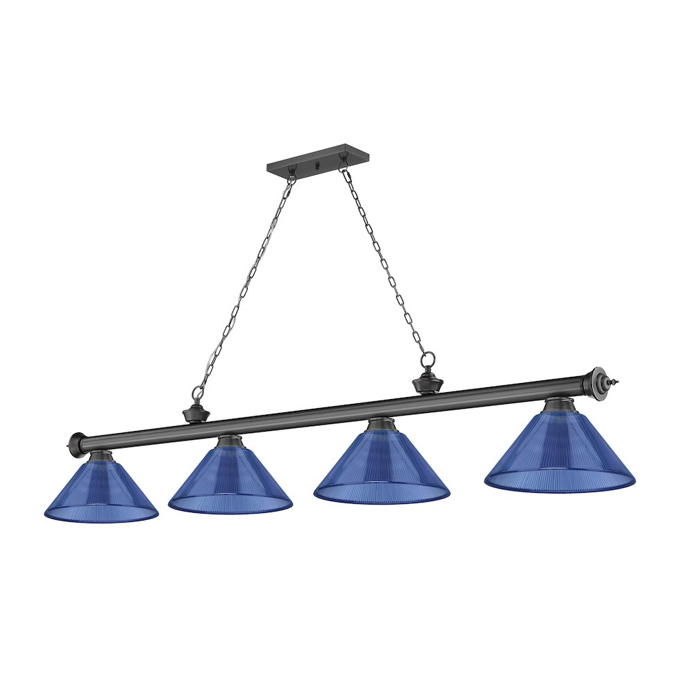 Z-Lite Cordon 4 Light Billiard, Steel Frame, Dark Blue Shade Color. Picture 5