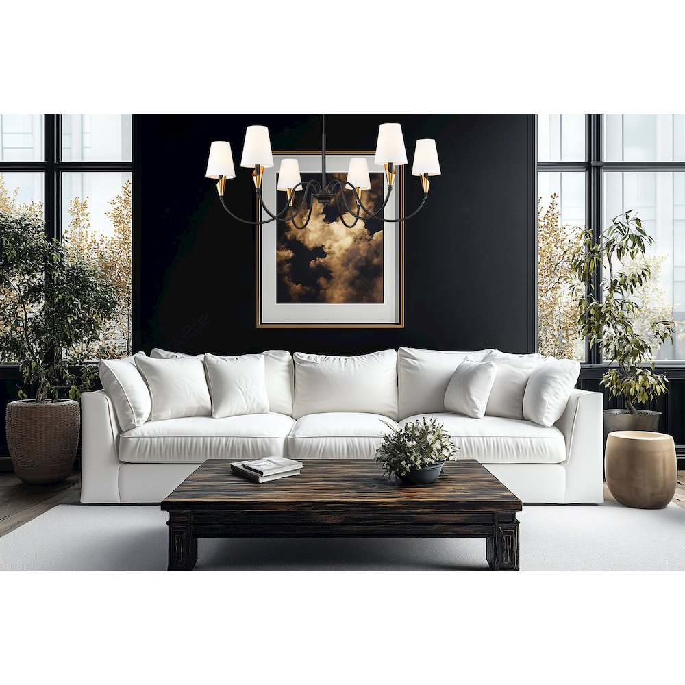 Z-Lite Claudelle 6 Light Chandelier in Matte Black + Modern Gold color. Picture 6