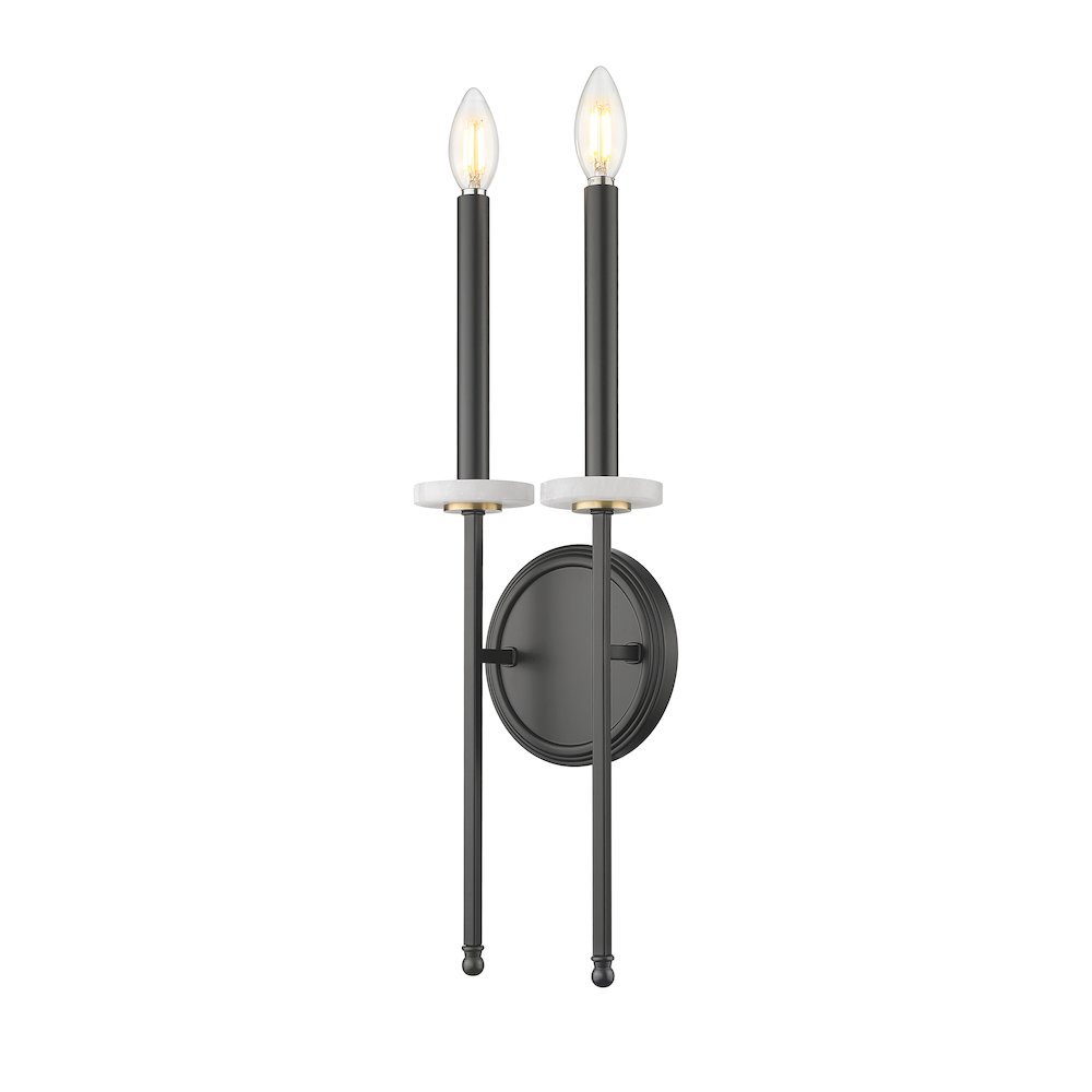 Z-Lite 2 Light Wall Sconce, Matte Black+Mordern Gold. Picture 1