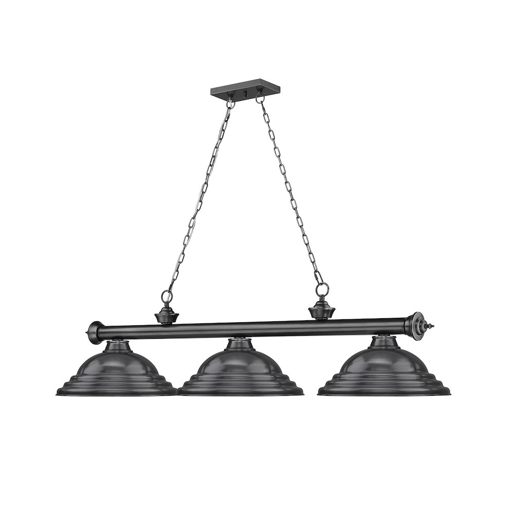 Z-Lite Cordon 3 Light Billiard, Steel Frame, Bronze Plate Shade Color. Picture 3