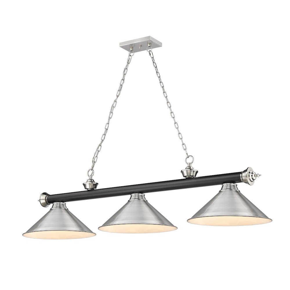 Z-Lite Cordon 3 Light Billiard, Steel Frame, Brushed Nickel Shade Color. Picture 1