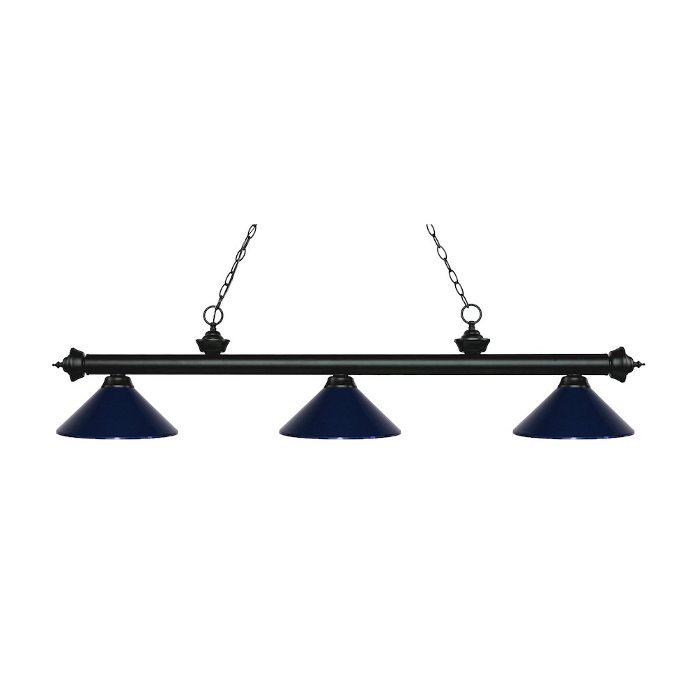 Z-Lite Riviera 3 Light Billiard, Steel Frame, Navy Blue Shade Color. Picture 1