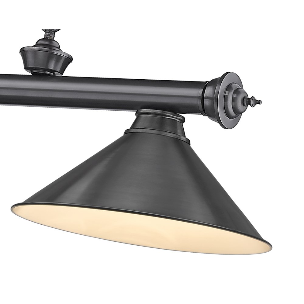 Z-Lite Cordon 3 Light Billiard, Steel Frame, Bronze Plate Shade Color. Picture 4