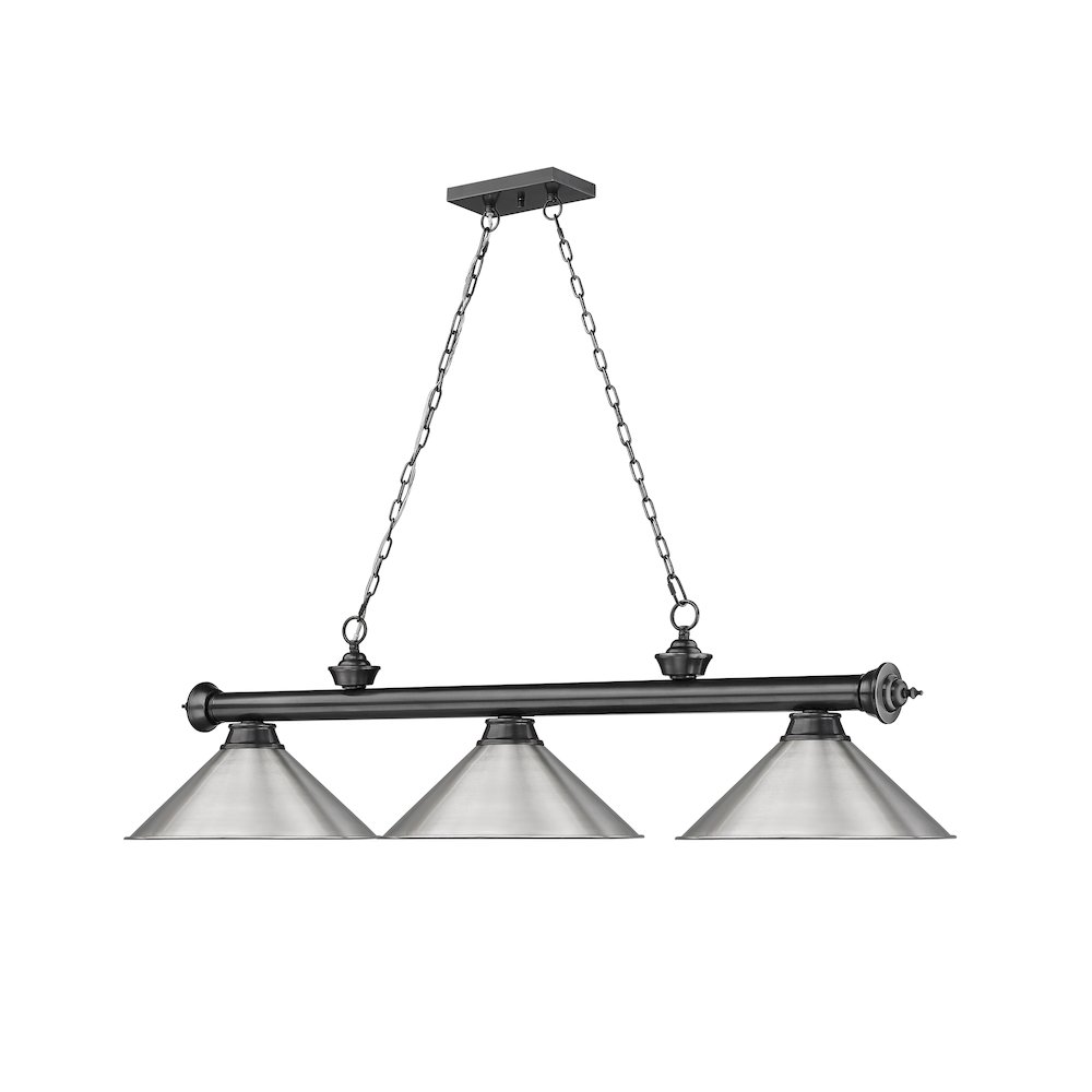 Z-Lite Cordon 3 Light Billiard, Steel Frame, Brushed Nickel Shade Color. Picture 3