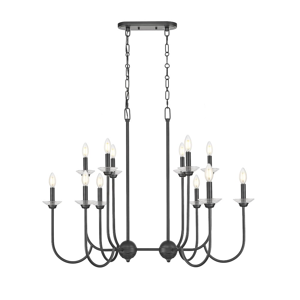 Z-Lite Allistair 12 Light Linear Chandelier in Matte Black color, Steel frame. Picture 3