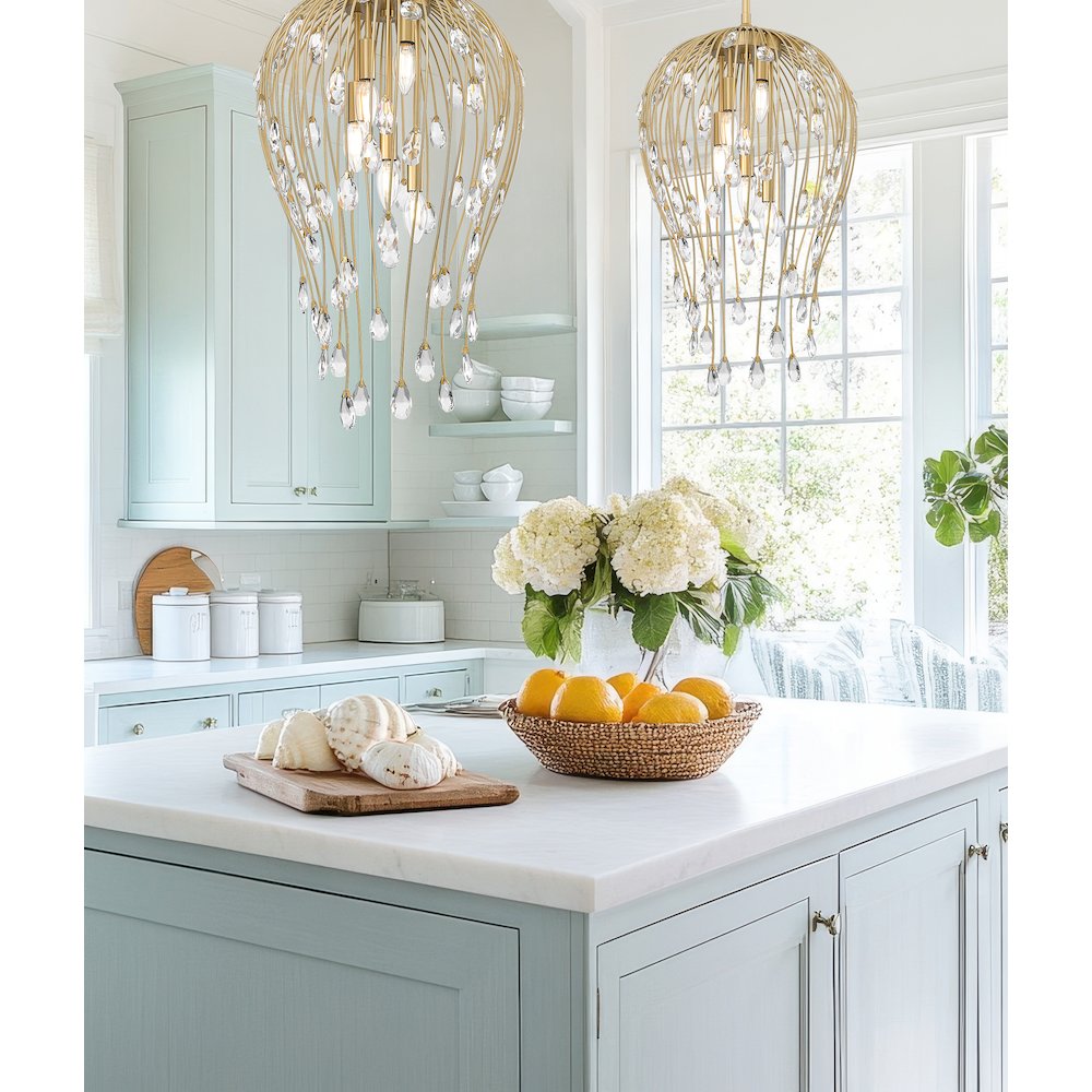 Z-Lite 5 Light Pendant, Modern Gold. Picture 5