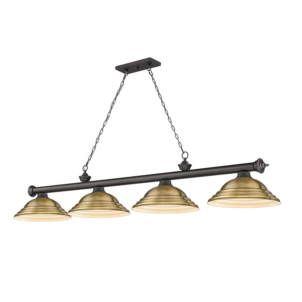 Z-Lite Cordon 4 Light Billiard, Steel Frame, Rubbed Brass Shade Color. Picture 1