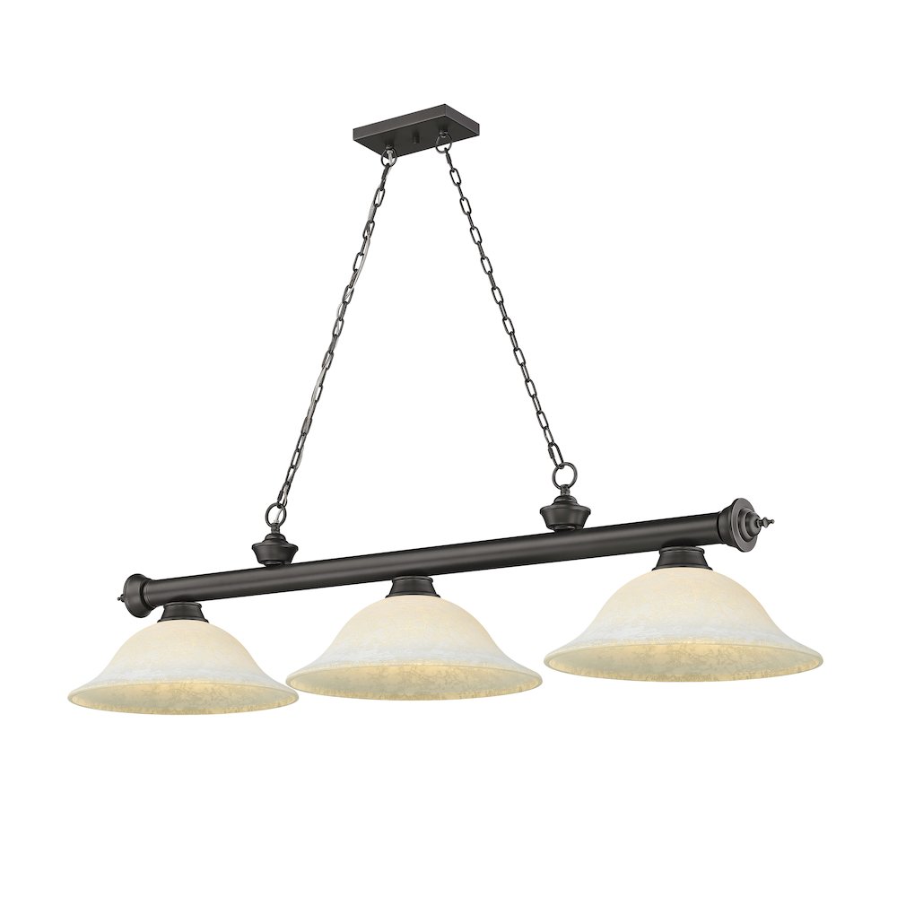 Z-Lite Cordon 3 Light Billiard, Steel Frame, White Mottle Shade Color. Picture 1