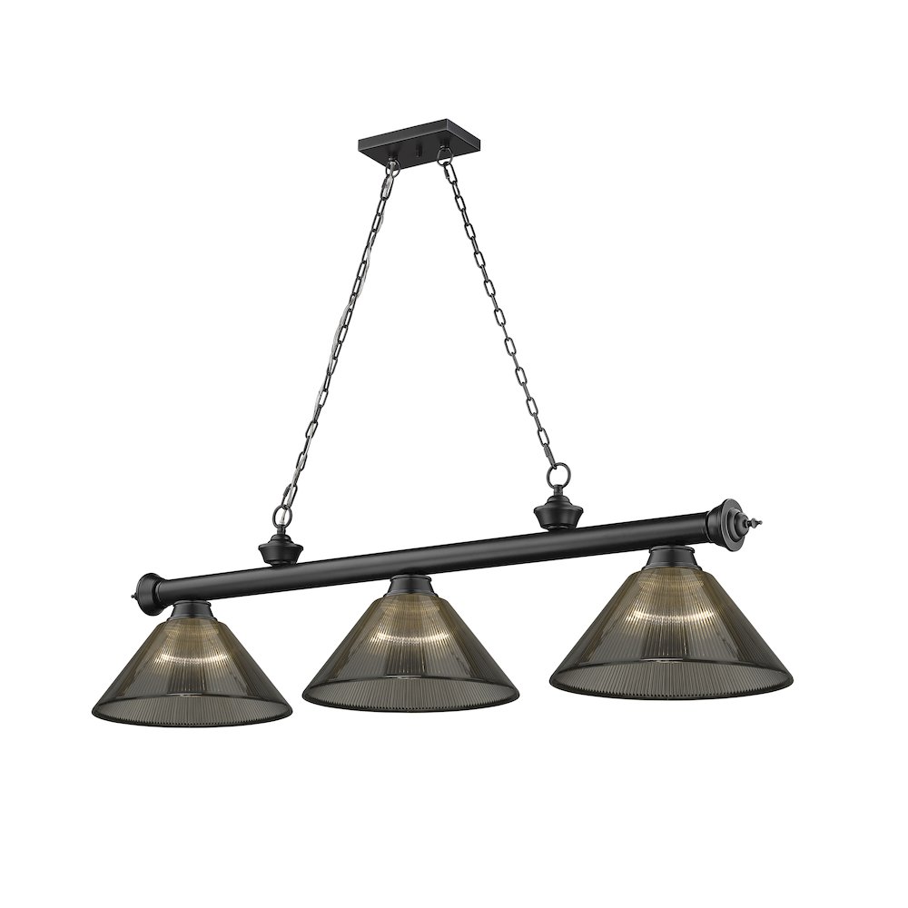 Z-Lite Cordon 3 Light Billiard, Steel Frame, Smoke Shade Color. Picture 1