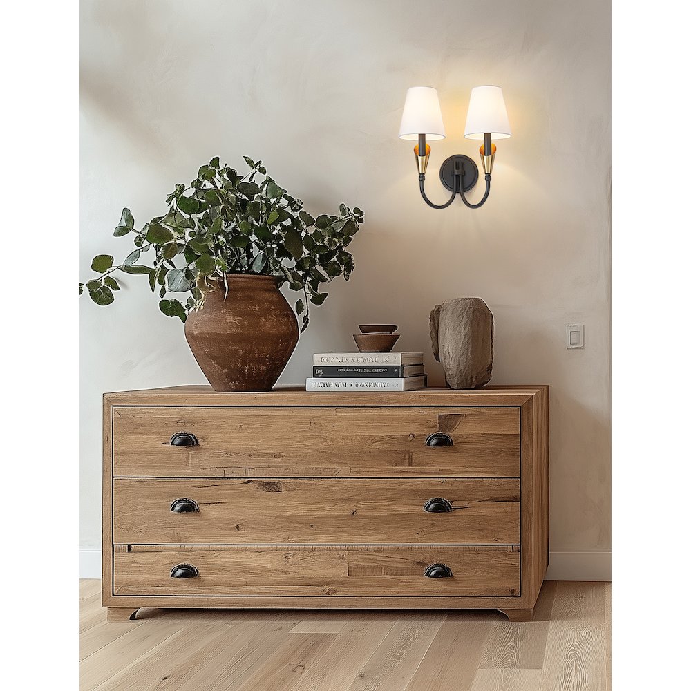 Z-Lite Claudelle 2 Light Wall Sconce in Matte Black + Modern Gold color. Picture 7