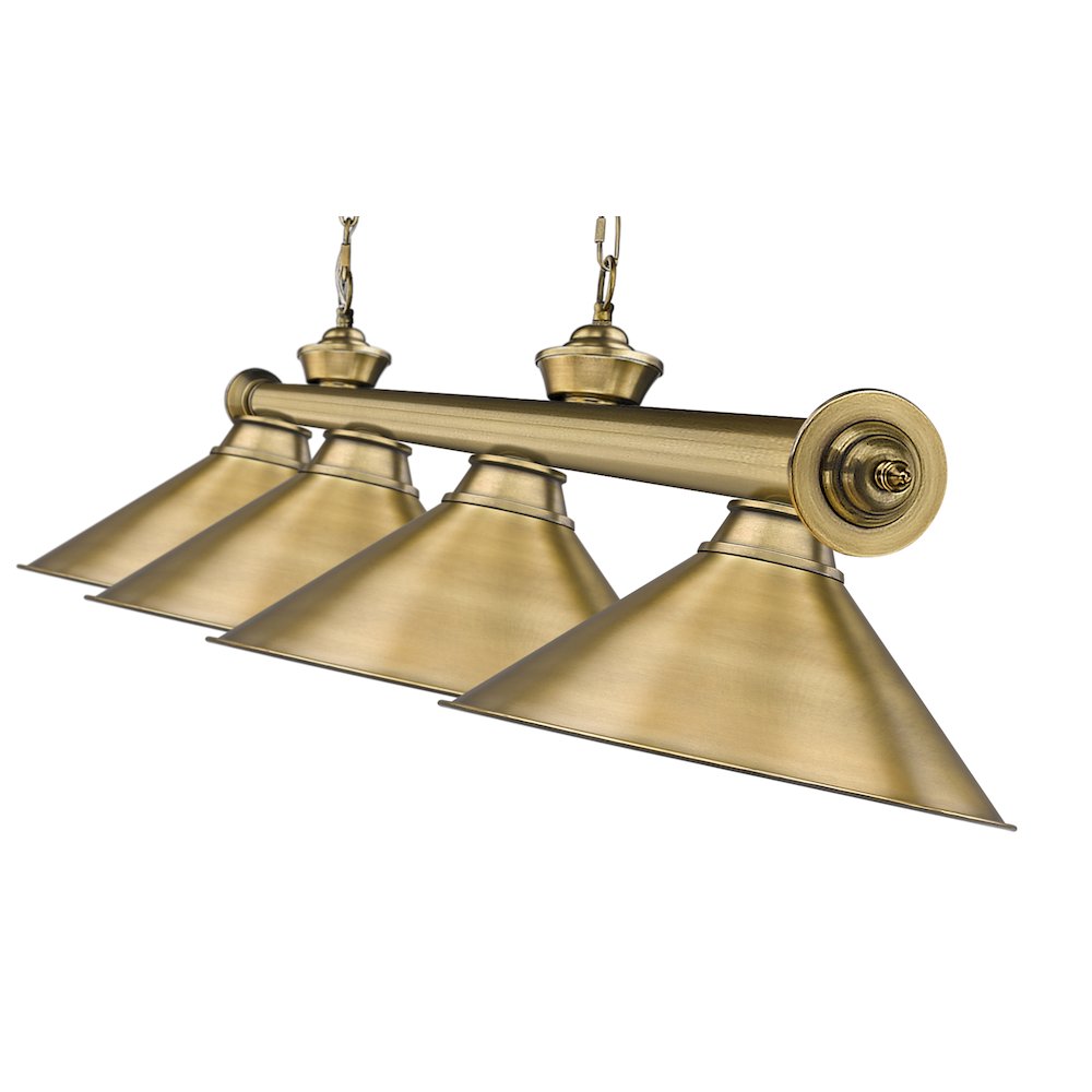 Z-Lite Cordon 4 Light Billiard, Steel Frame, Rubbed Brass Shade Color. Picture 4