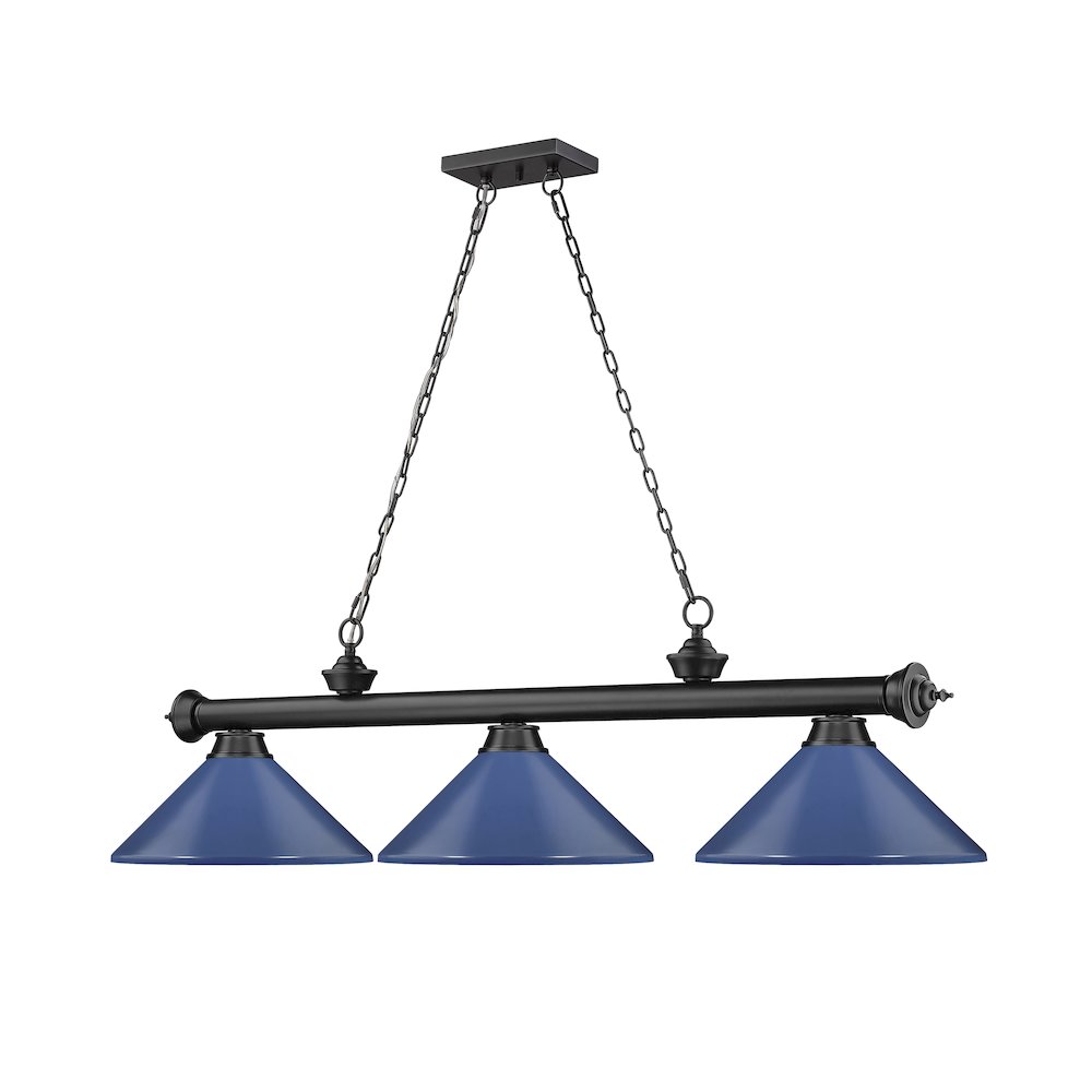 Z-Lite Cordon 3 Light Billiard, Steel Frame, Navy Blue Shade Color. Picture 3
