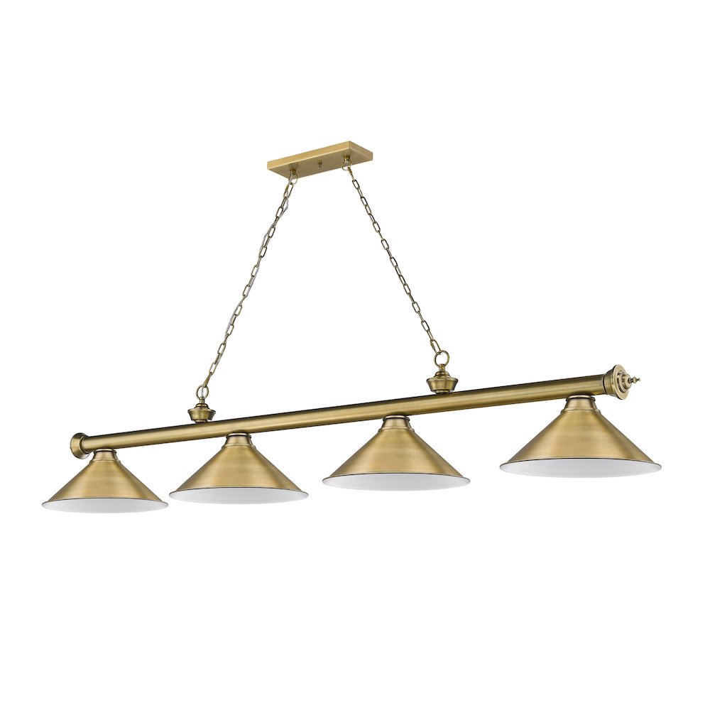 Z-Lite Cordon 4 Light Billiard, Steel Frame, Rubbed Brass Shade Color. Picture 5