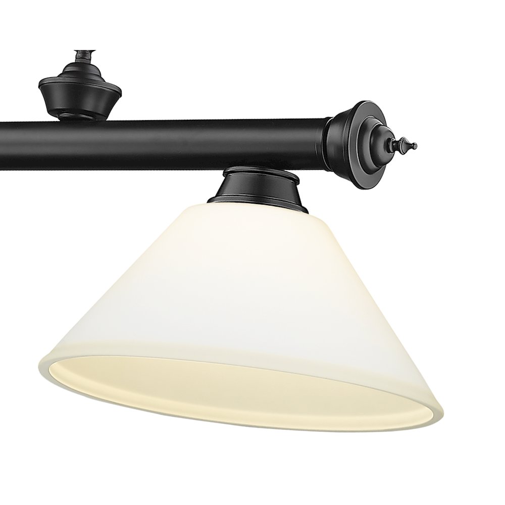 Z-Lite Cordon 3 Light Billiard, Steel Frame, Matte Opal Shade Color. Picture 4