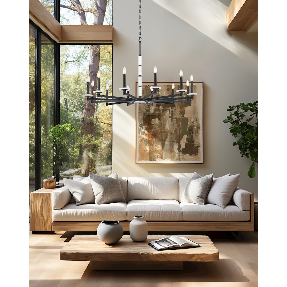 Z-Lite Kaden 12 Light Chandelier in Matte Black color, Steel frame. Picture 7