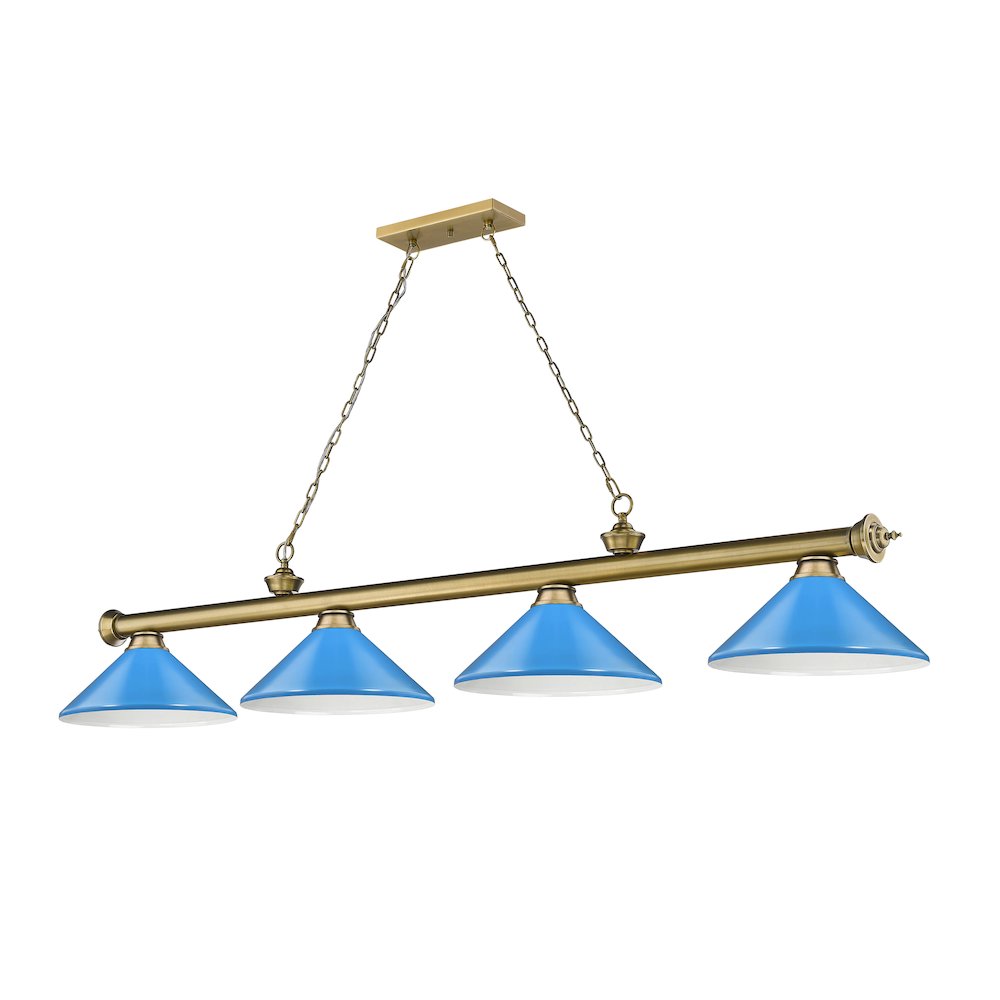 Z-Lite Cordon 4 Light Billiard, Steel Frame, Electric Blue Shade Color. Picture 5