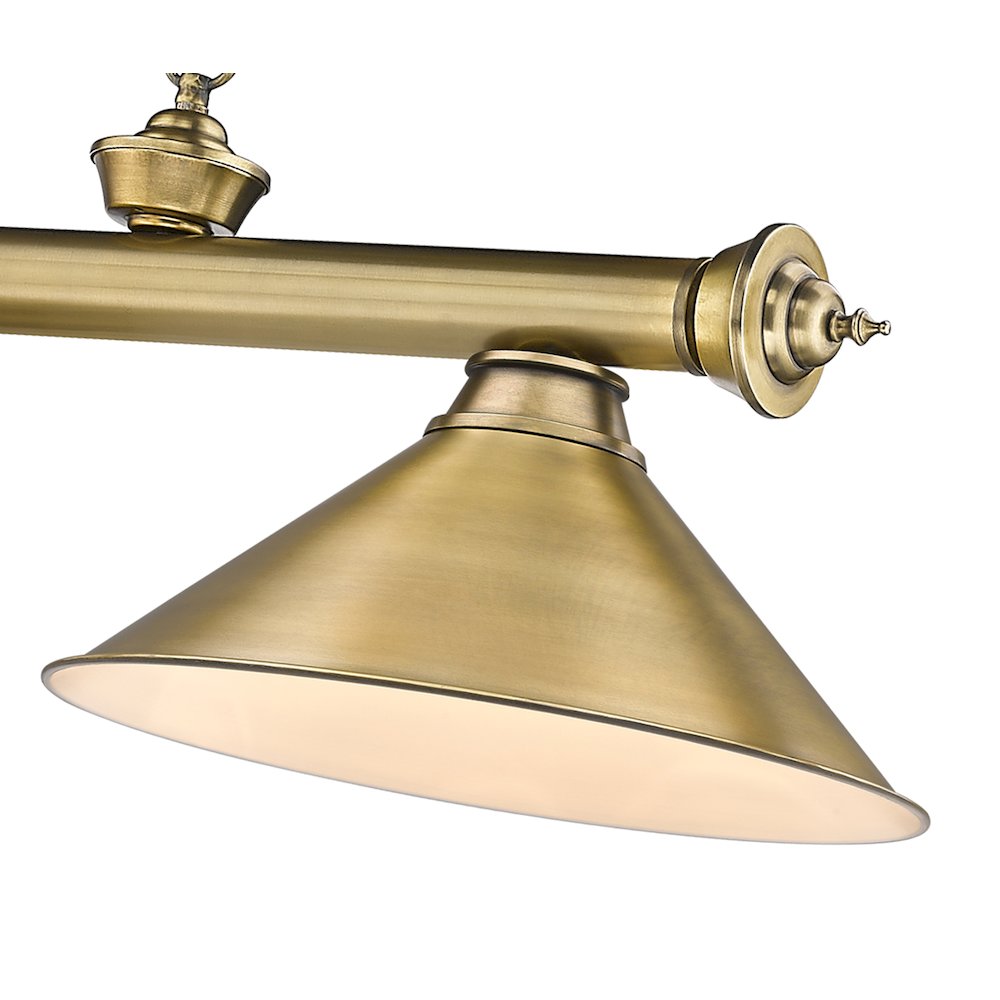 Z-Lite Cordon 3 Light Billiard, Steel Frame, Rubbed Brass Shade Color. Picture 4