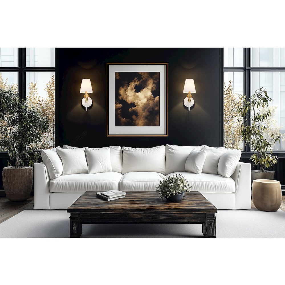 Z-Lite Claudelle 1 Light Wall Sconce in Textured White + Modern Gold color. Picture 7